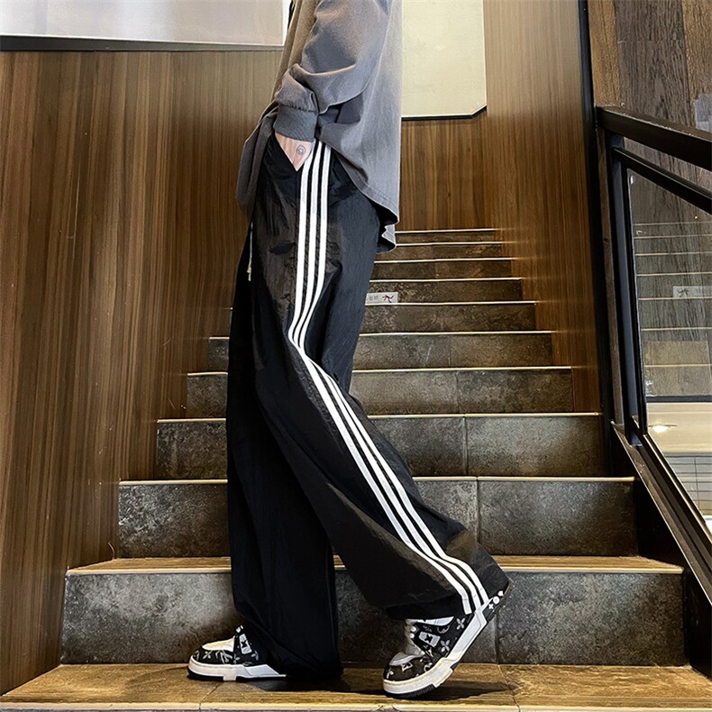 美式设计感褶皱工装休闲裤男夏季薄款高街长裤宽松直筒阔腿拖地裤图片