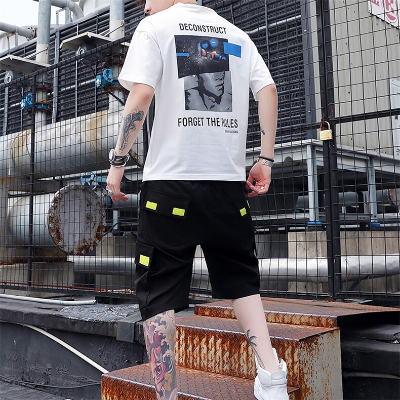 短袖T恤男两件中袖2021新款纯棉潮流冰丝五分袖上衣套装T767-P58,男装休闲套装,星座1206（原A206）