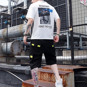 短袖T恤男两件中袖2021新款纯棉潮流冰丝五分袖上衣套装T767-P58图片