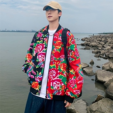 J01男女棒球领夹克外套东北大花汉服开衫左右拼接撞色潮男女，男装夹克，星座115A(原星座507）
