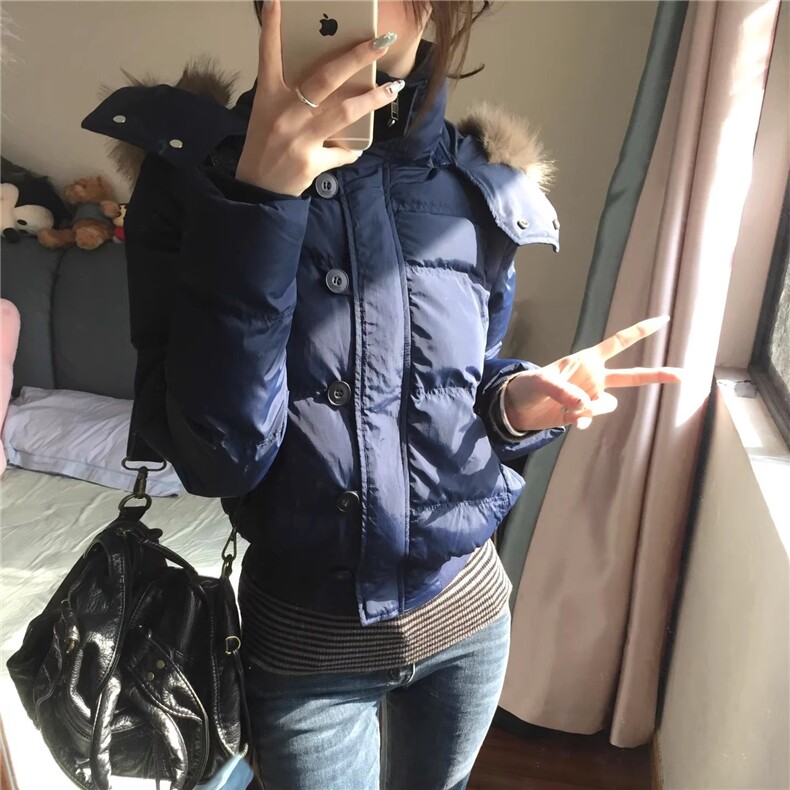 南区菲奥娜藏青大毛领羽绒棉服女2025冬季新款短款小个子棉衣棉袄，男装棉衣，星座506A