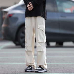 港风春款男休闲裤工装大口袋纯棉直筒宽松长裤h826 P45图片