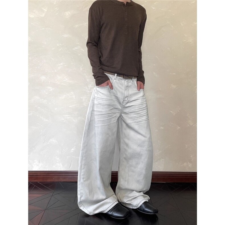1506-1/KTD-N13591/P64美式压褶立体抓痕阔腿牛仔裤休闲男女同款,男装牛仔裤,星座1506-1