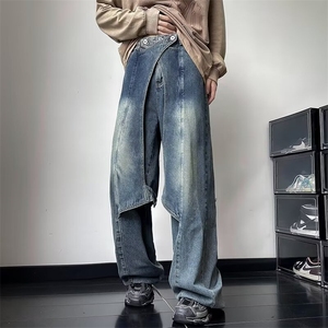 欧美hiphop裤子小众解构重工水洗牛仔裤cleanfit设计感高级阔腿裤图片