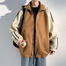 J6617P78光影墙抖音高品质麂皮绒翻领夹克外套休闲拼接学生潮，男装夹克，电商A026-1