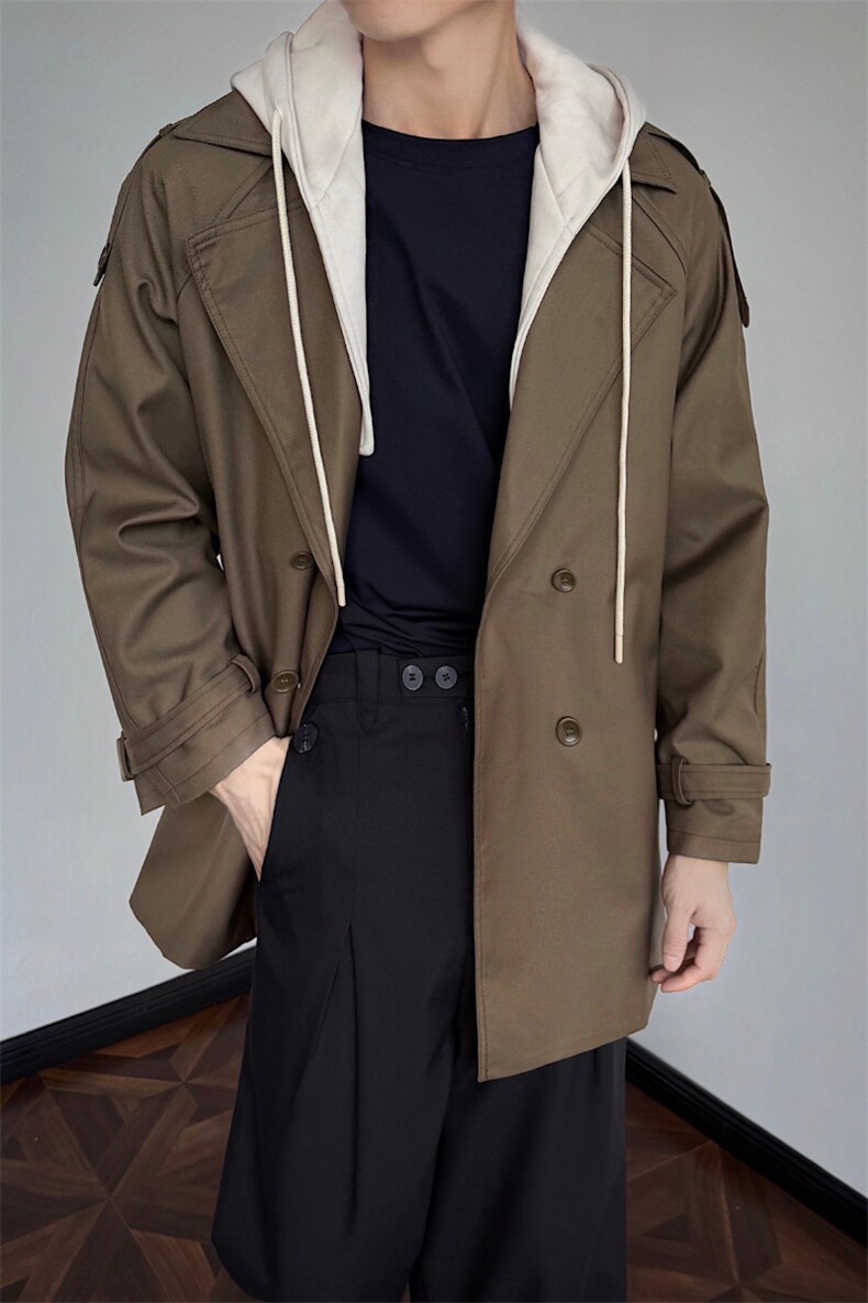 可脱卸帽风衣外套男2025秋季新款中长款大衣XZ514-2-FY2611-P118,男装风衣,星座514-2(原B239)