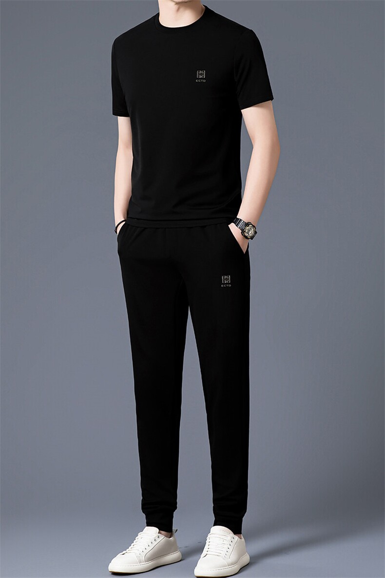 HP5085夏季新款男士运动休闲套装二件套圆领刺绣男装速干百搭短袖,男装休闲套装,电商B360