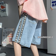 牛仔裤夏港风新款拼接编制条纹短裤五分裤K5009B315P45控58，男装牛仔裤，电商B315