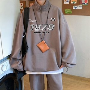 23春季新款时尚潮流半拉链翻领卫衣休闲百搭运动裤H101P110控158图片