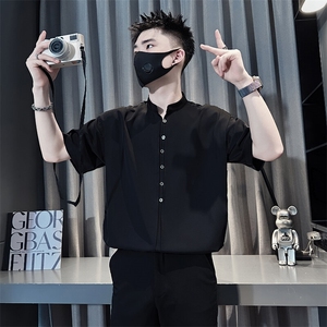 立领衬衫男短袖宽松肩膀拼接设计半袖社会小伙301C-CS15-P58控78图片