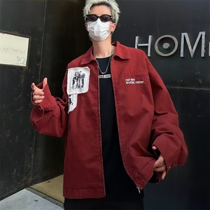 美式复古情侣宽松翻领夹克男士秋季百搭外套男装长袖W9325/P88图片