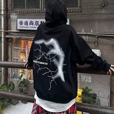 闪电印花美式复古卫衣男款春秋连帽高街潮牌痞帅炸街重磅硬挺外套，男装卫衣，星座1116A（原606A-3）