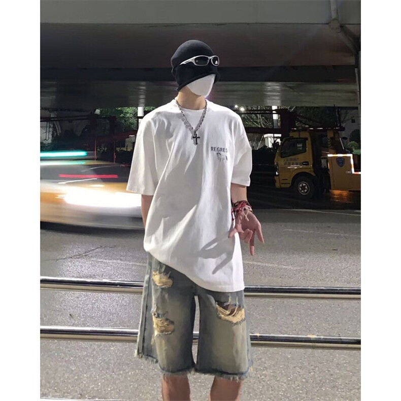 破洞牛仔短裤直筒五分马裤男夏季美式高街vibe裤子1008-LA377-P39,男装牛仔裤,星座1008