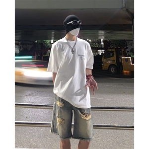 破洞牛仔短裤直筒五分马裤男夏季美式高街vibe裤子1008-LA377-P39图片