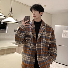 美式小香风格子毛呢外套潮系西装领上衣880p108，男装夹克，电商A458A