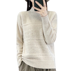 套头长袖纯色2024年秋季半高圆领休闲羊毛针织衫，女装羊毛衫，羊秋羊绒