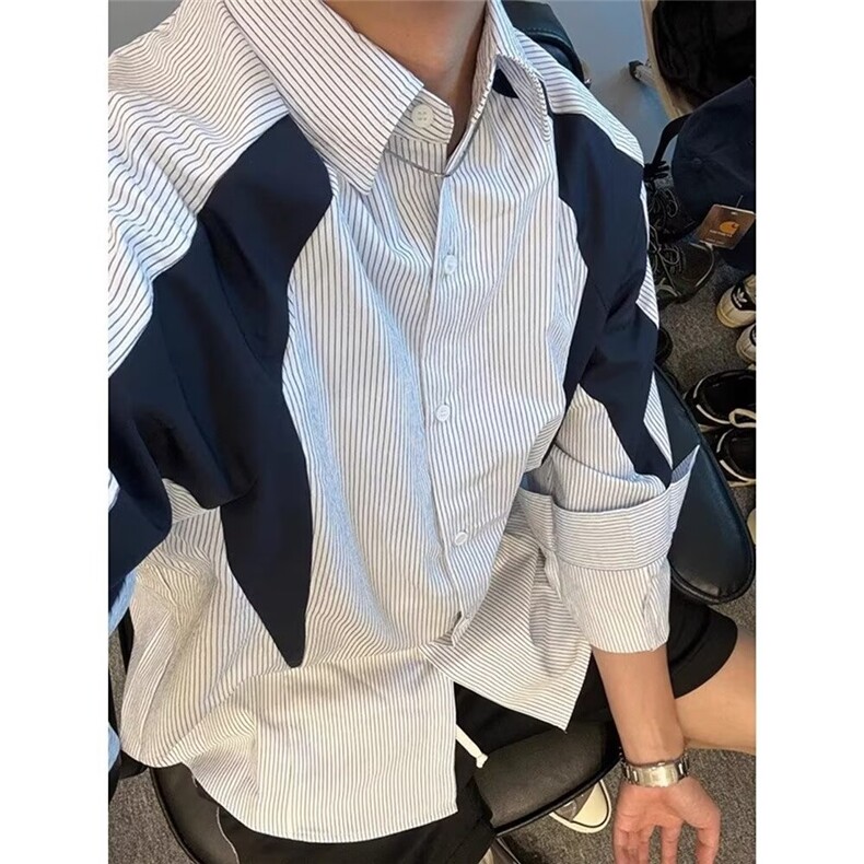 Q7-P39日系cityboy港风竖条纹衬衫男女高级感长袖，男装衬衫，电商B323A