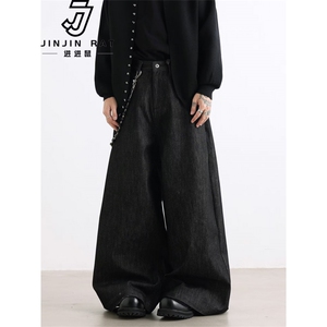 W10681-P58 网图现货 重工刺绣龙文艺宽松阔腿牛仔裤图片