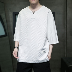 T603 P45 室内黑洞 重磅280克风仙鹤印花t恤几何图形短袖男夏图片
