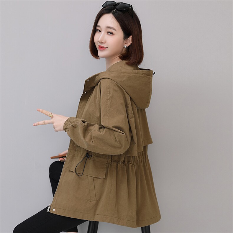 大货已出2023春装新品卡其色风衣女时尚修身小个子百搭外套潮,女装风衣,依万里