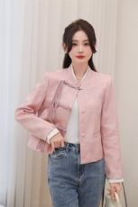 2025春装新款立领小香风布扣短款小外套，女装短外套，2C091