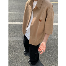 2026夏短袖格子衬衫大码男纹理提花衬衣薄外套CS580/特P35咖啡5，男装衬衫，电商A094
