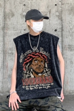 B239-1277-P38夏季水洗做旧背心/马甲美式复古人像印花无袖T恤，男装背心/马甲，星座514-2(原B239)