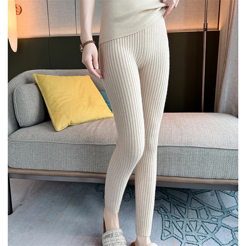 时尚保暖女士羊绒打底裤高弹力显瘦坑条设计秋冬必备单品，女装打底裤，高粱穗羊绒