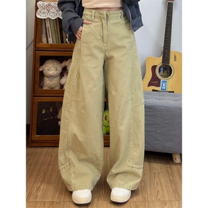 NZI99LL-P58  美式复古卡其色工装牛仔裤男夏季宽松直筒阔腿裤图片