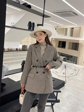 千鸟格西装外套腰带，女装西装，Balance Studio