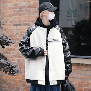 精品秋冬装飞行棒球服男女夹克毛呢拼皮刺绣轻熟JK1701-P115港风A图片