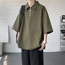8XL-M半拉链短袖t恤特大码美式高街polo体恤衫翻领半袖DX1215/P35，男装T恤，电商B238