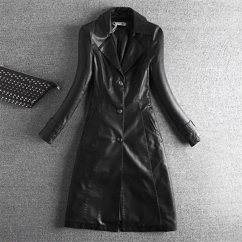 修身短款机车PU皮衣女中长款夹棉风衣外套潮8212307P160单125，女装皮衣，艾青服饰