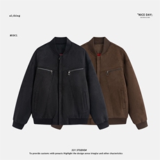 平铺~2025冬季麂皮绒棒球服棉衣外套E092/P128，男装棉衣，电商B331
