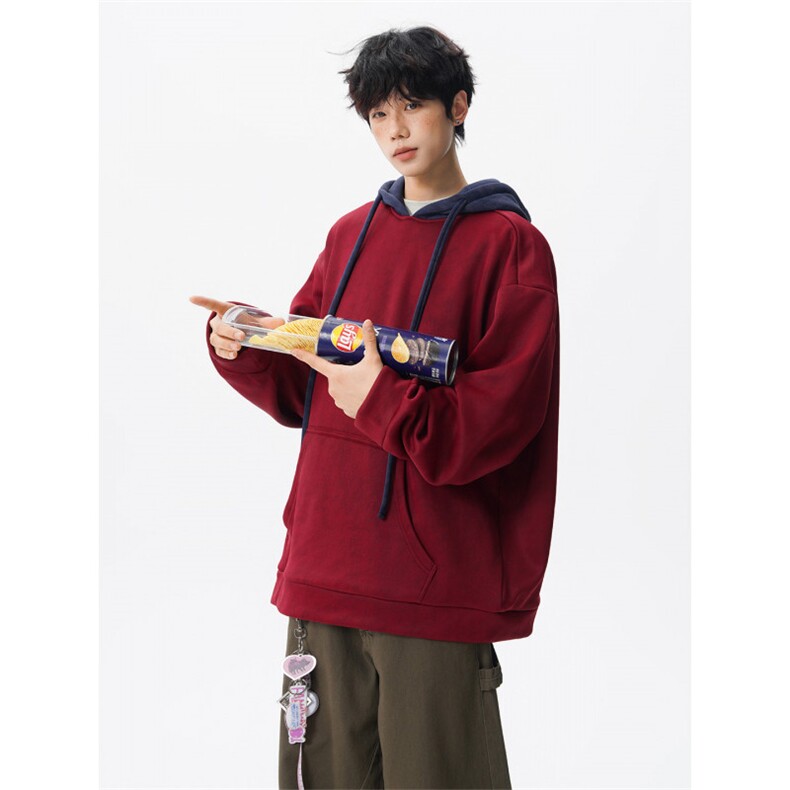现货WY10166-特P48 控88美式复古撞色解构拼接大码男宽松情侣卫衣图片
