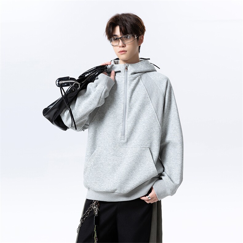 美式高街连帽卫衣男2025新款宽松半拉链帽衫外套W4688-特价P48，女装短外套，电商A007