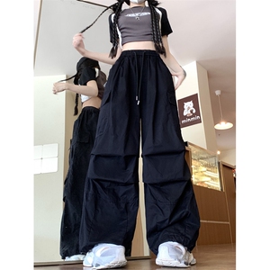 港风夏款男女工装裤大口袋纯棉抽绳束脚中性风宽松长裤h609 P48图片