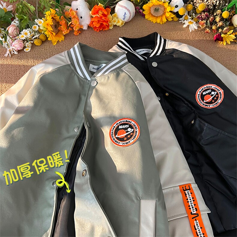 冬季现货加厚棒球服飞行服棉服PU情侣棉服男女M05-P100图片