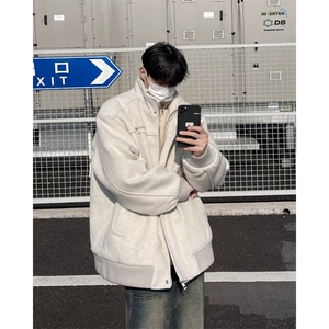 秋冬季美式复古加厚假两件外套男女宽松休闲小众夹克潮W92966-p96图片