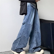 美式高街复古街头设计感牛仔裤男同款宽松阔腿百搭长裤潮6679/P58，男装牛仔裤，星座506