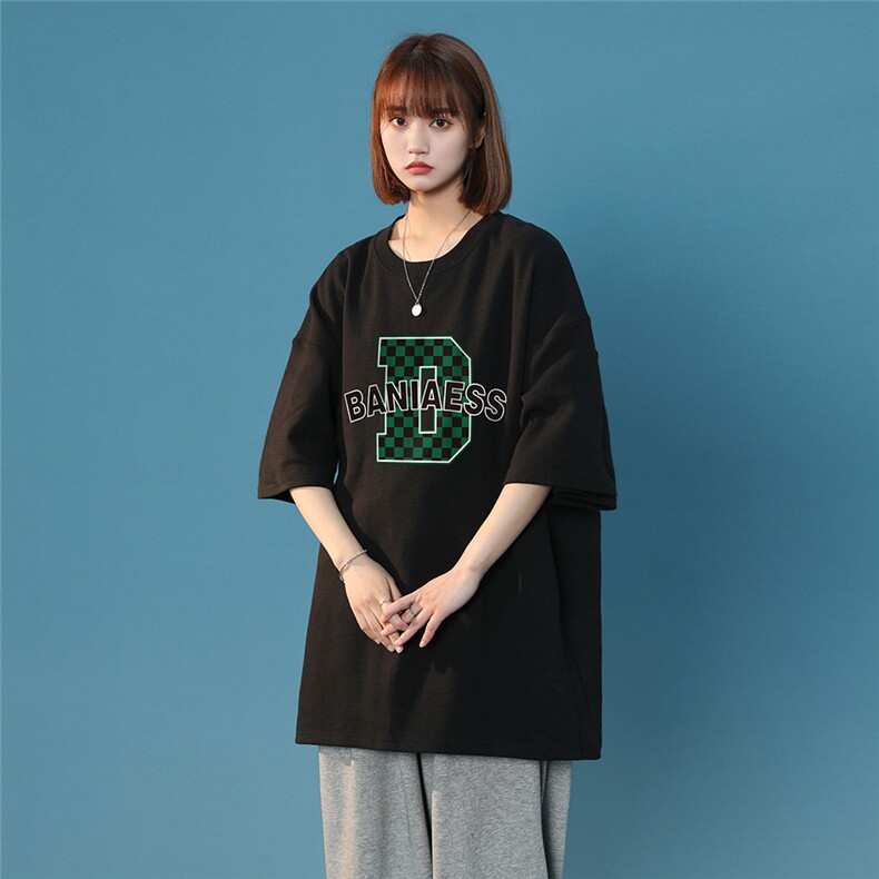 中性风2022夏季设计感字母棋盘格印花情侣T恤T1085P25控38,女装T恤,A247A