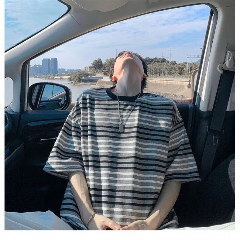 C540P35夏季新款圆领t恤韩版男生条纹宽松短袖潮流凉感舒,男装T恤,星座512-6