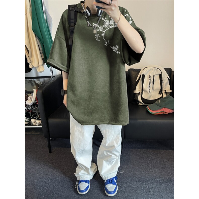 得物抖音直播高品质麂皮绒风印花宽松短袖djp295-特批23控39,男装T恤,星座605(原A050)
