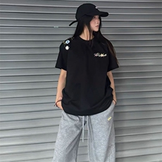 万针全刺绣工艺抖音得物高品质260克重磅纯棉双纱美式高街短袖T恤，男装T恤，电商A486-1