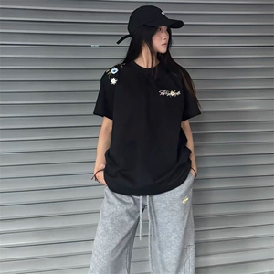 万针全刺绣工艺抖音得物高品质260克重磅纯棉双纱美式高街短袖T恤图片