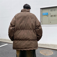 港风PU皮复古做旧设计钢印棉衣男MY77096P130控198抖控228，男装棉衣，星座227-7