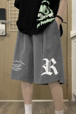 港风夏季新款宽松桃皮绒字母印花运动裤男女短裤K6104P25控38，男装牛仔裤，电商A268A