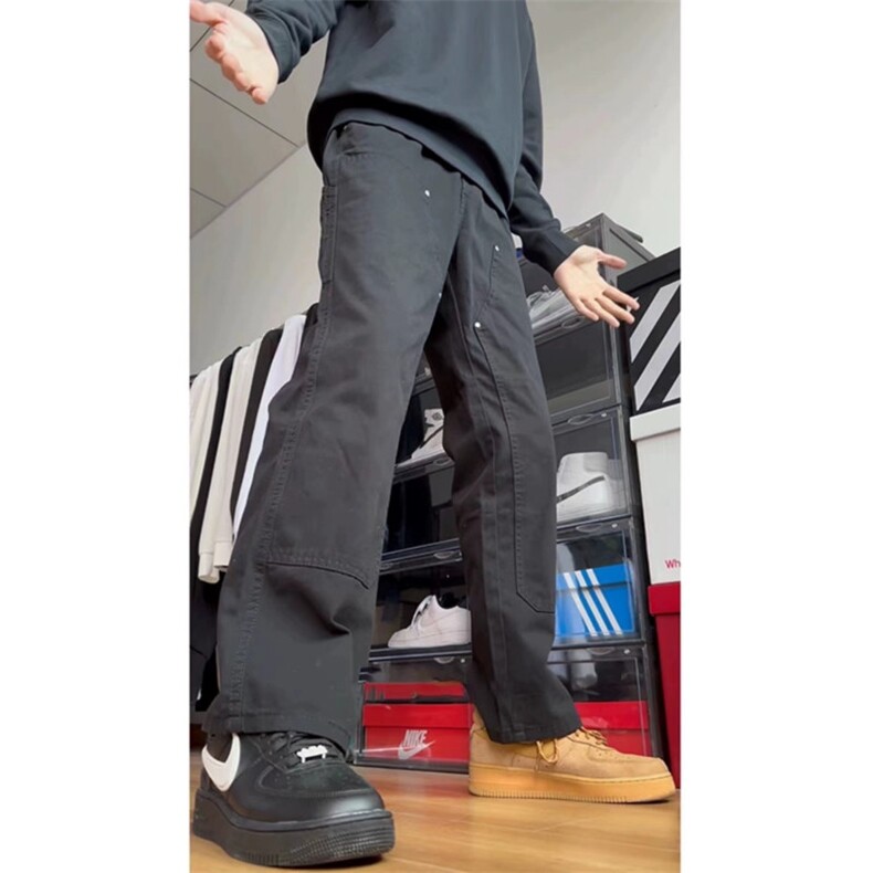 军绿色工装美式伐木裤男高街宽松直筒休闲裤cleanfit裤子GJ301P45,男装休闲裤,电商D256-1(原A064-1)