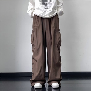 休闲裤男韩版潮流褶皱大口袋高街2024春季新款ins长裤K4650-P41图片