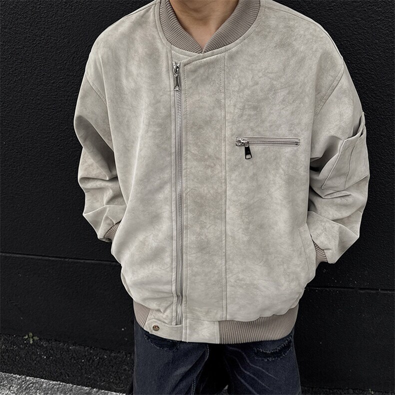 现货浅灰三防春秋款男士皮夹克外套皮衣JK309P80,男装夹克,星座1904A-1